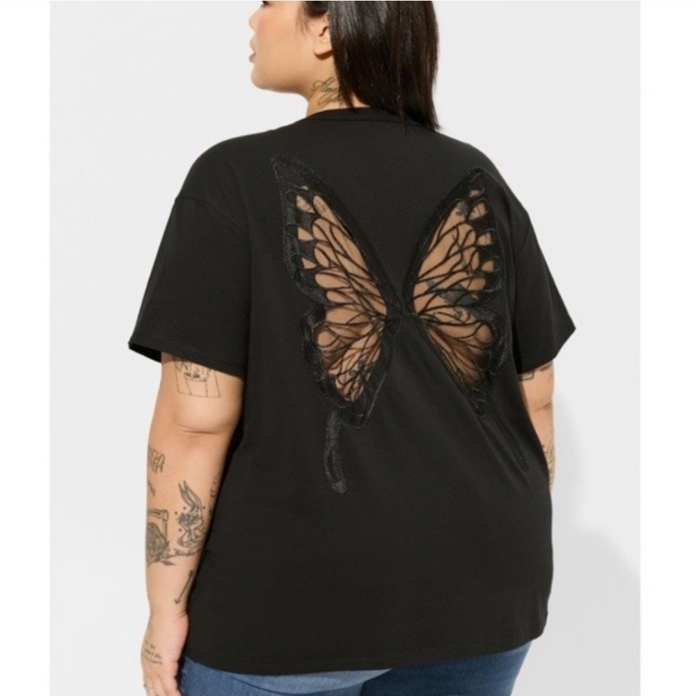 Torrid Black Vintage Jersey Crew Neck Butterfly Relaxed Tee